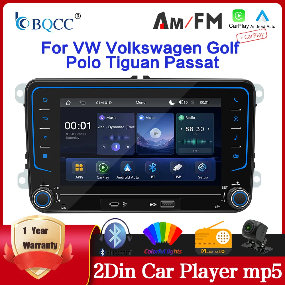 BQCC 7'' 2Din Car Player for Volkswagen VW CC Passat B7 Polo Golf 5 6 Jetta UY5 UY6 Wireless CarPlay Android Auto Car Radio