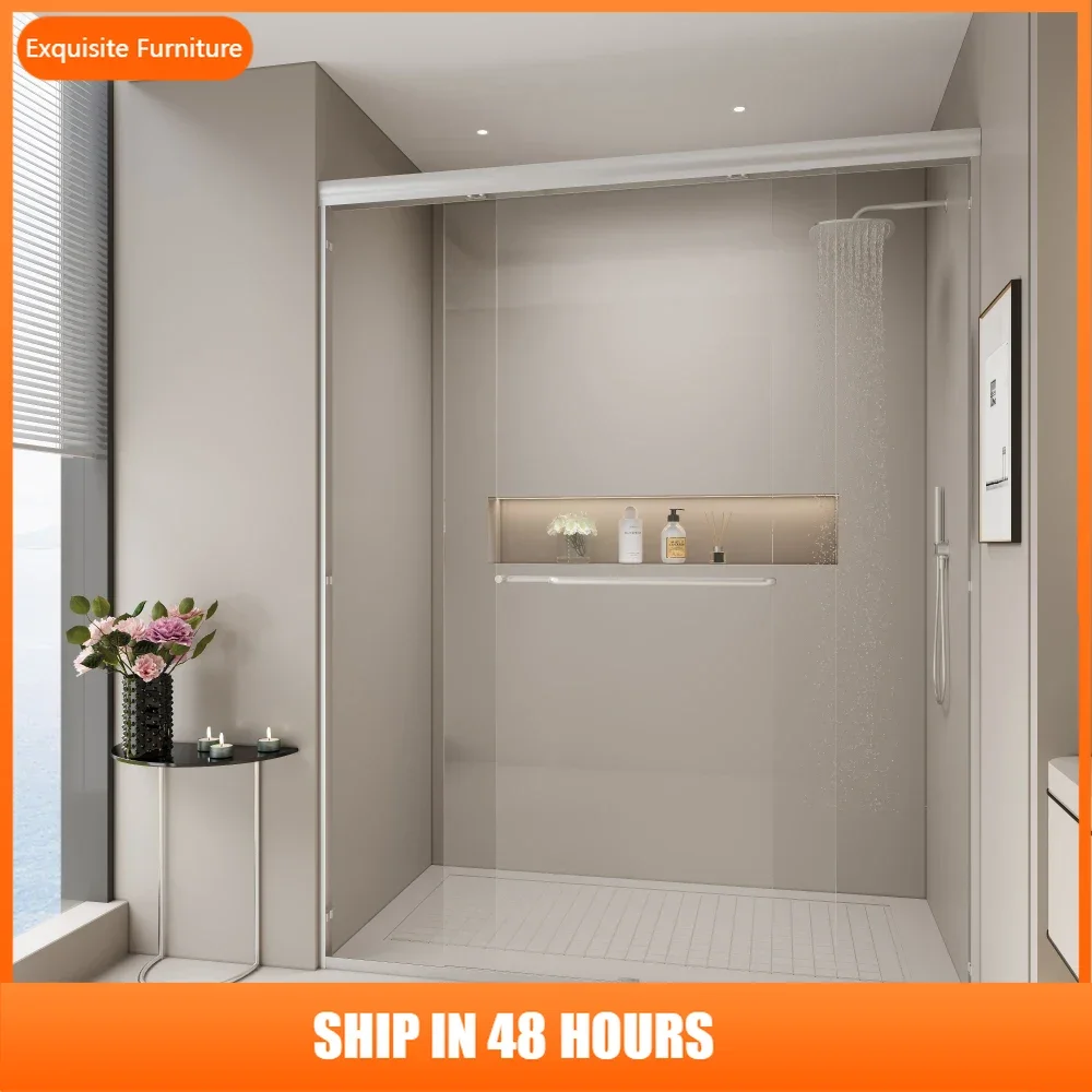 

56-60 in. W x 72 in. H Double Sliding Shower Door, Semi-frameless Bypass Bathroom Sliding Door with 1/4" (6mm) Tempered Glass