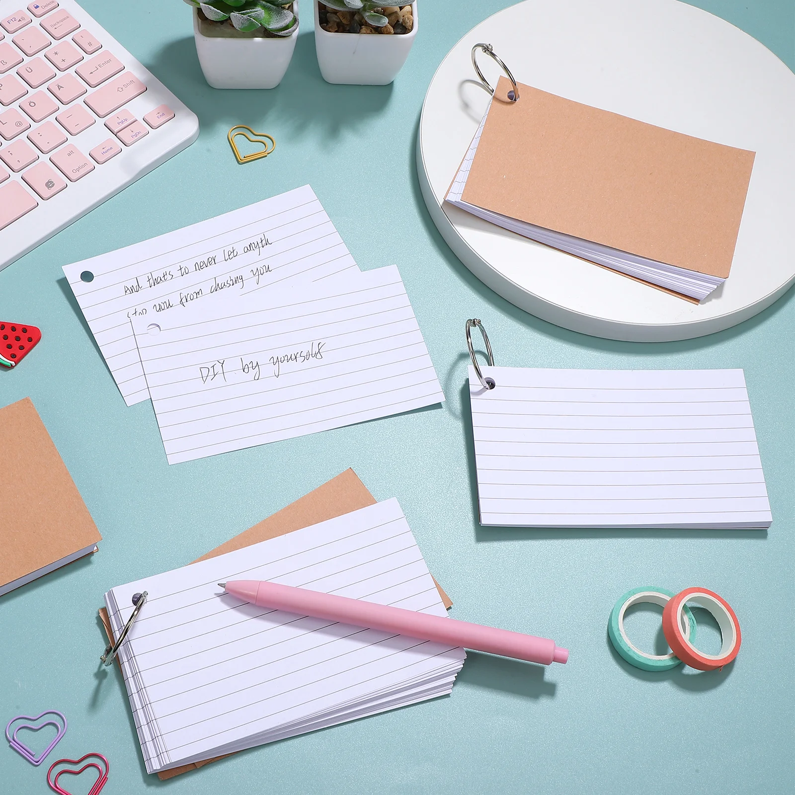 

4Pcs Flashcards Lined Index Cards Ring Binder Study Cards Vocabulary Notes Portable Learning Note Card Ruled Pads