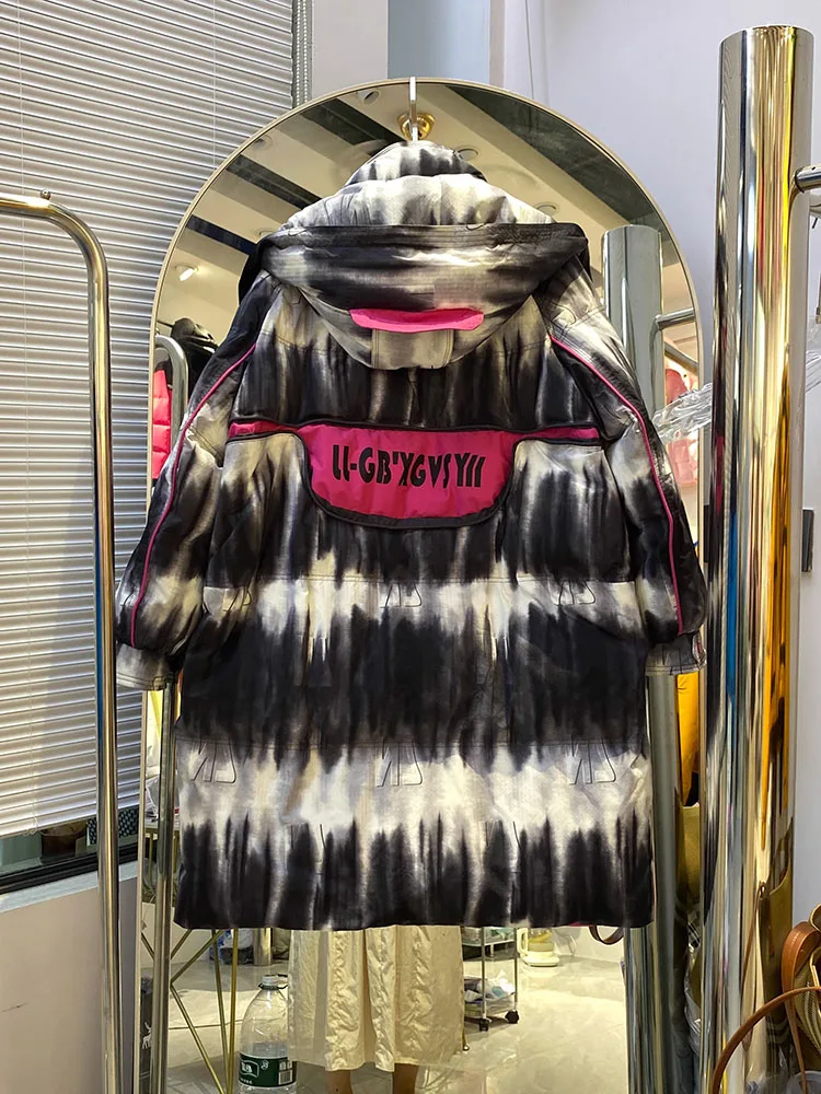 Design Sense Lange Daunenjacke für Damen 2025, Winter, neuer Stil, locker, dick, über dem Knie, Kontrastfarbe, trendige Markenjacke