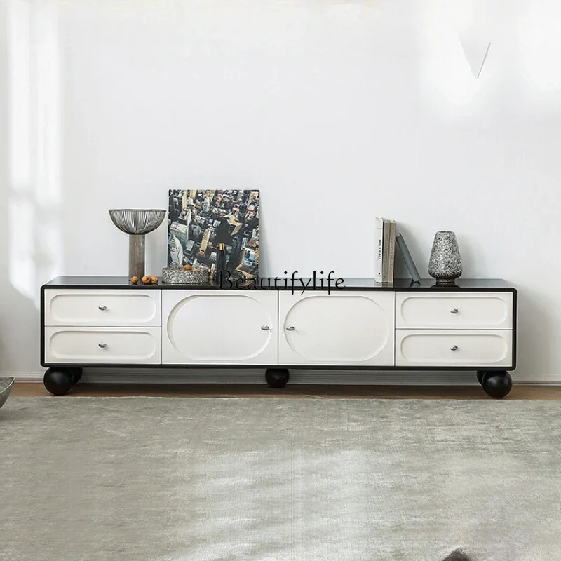 

08 French retro cream style TV cabinet household modern simple Italian light luxury medium and ancient style TV cabinet