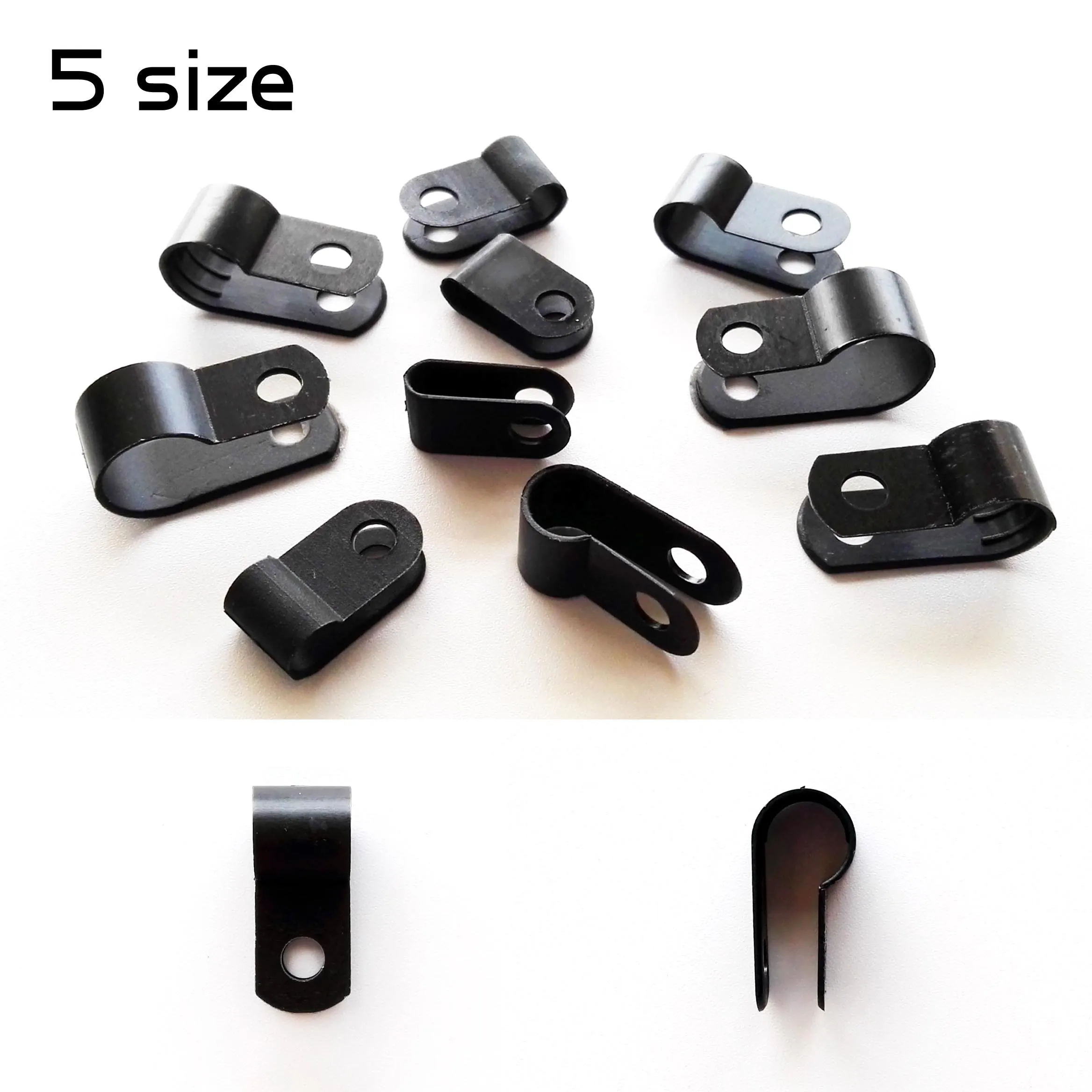 25X ID 3.3mm 5.3mm 6.4mm 8.4mm 10.4mm Black Nylon U R Shape Cable Clamp Clip UV Resistant Wire Electrical Hose Loop Fixer Holder