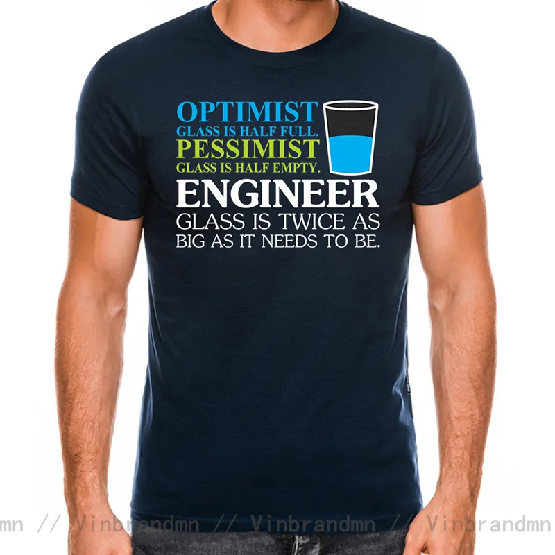 Funny Engineer Optimist Pessimist Glass T-Shirt Hot Sale Unique T Shirt Short Long Sleeve 100%Cotton Men's Tops Shirt Normal Tee