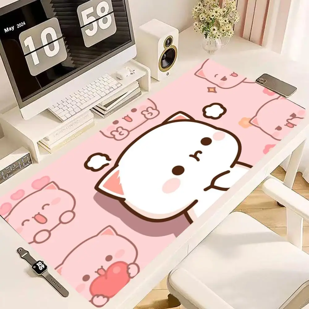 Cute Cat Daily Scenes Collage Pattern Large Mousepad,  Natural Rubber Material with stitched edges Anti Slip Keyboard Pad