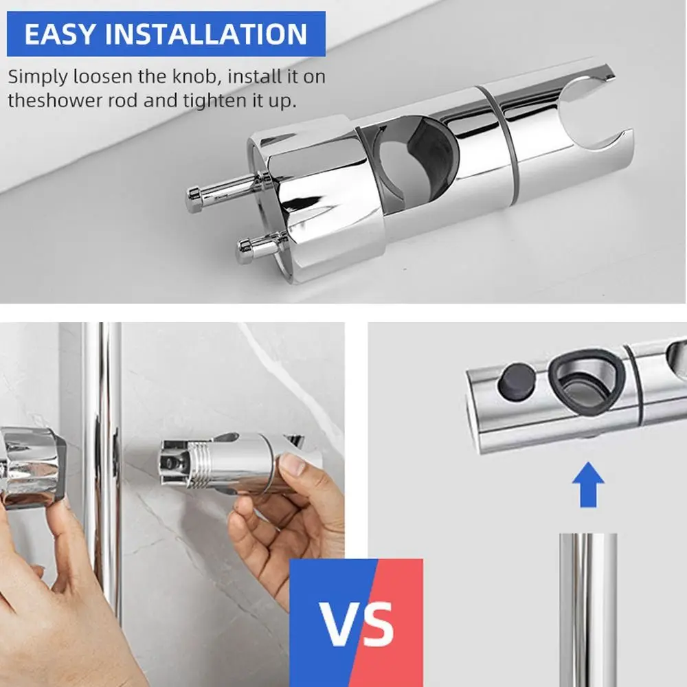 Round Pipe Shower Head Holder Rotatable Adjustable Sprayer Fixed Base Replacement With hooks Bathroom Slide Bar Shelf