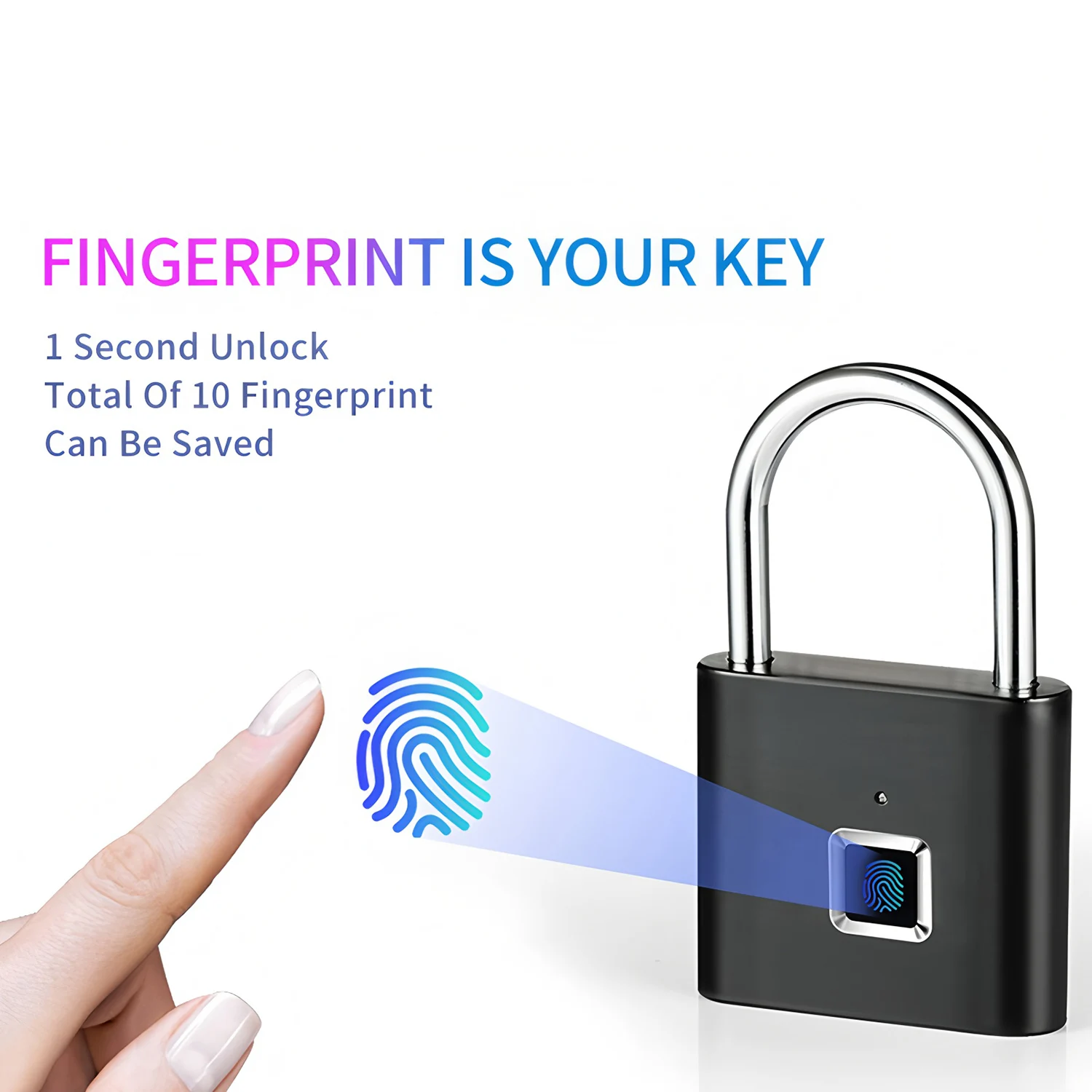 Smart Fingerprint Padlock Waterproof Fingerprint Keyless Door Lock Type C Rechargeable Security Padlock for House
