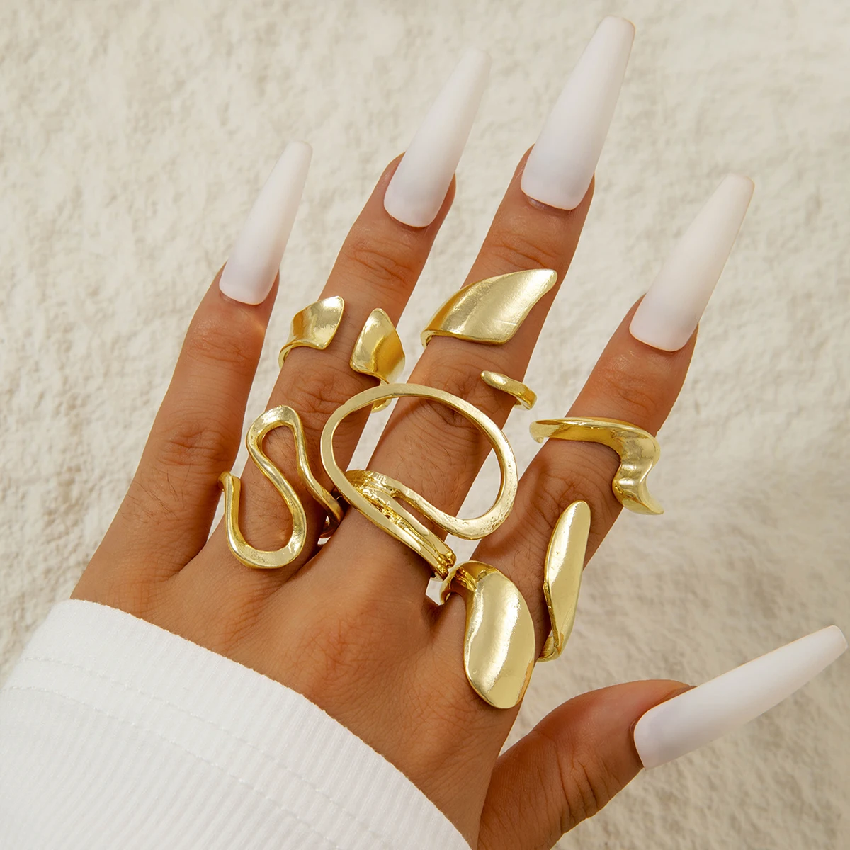 Docona Fashion Elegant Stacking Gold Colour Rings Geometric Design Ring Set Accessories Daily Festival Party Gifts 27910 image 6
