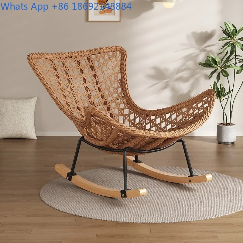 Rocking Chair Recliner for Adults, Single Person Sleepable Rattan Balcony Lazy Chair, Bedroom Leisure Home Use Lazy Sofa