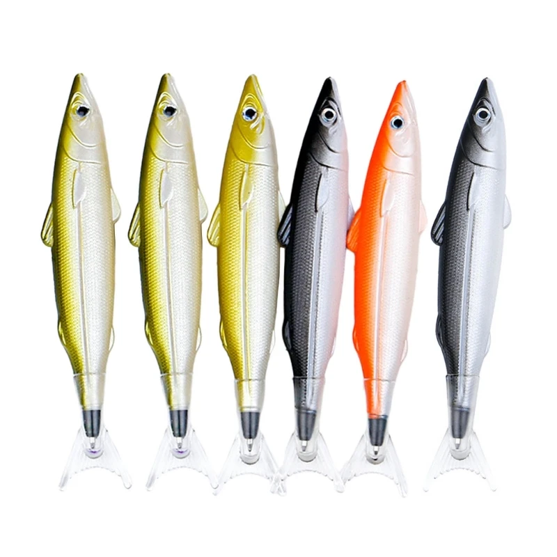 6Pcs Halloween Christmas Gifts Fish Shaped Pen Ballpoint Pen Novelty Fishing Pen 594A