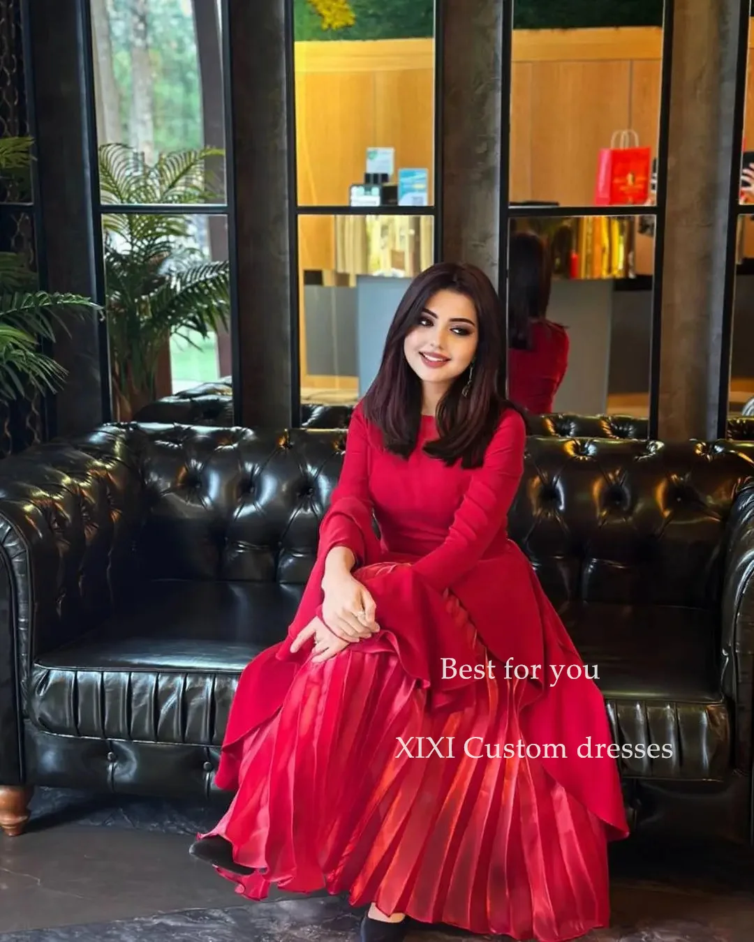 Xixi-A-Line Scoop Decote Prom Dresses, vestido de noite até o chão, vestidos formais, mangas compridas, festa de casamento, elegante