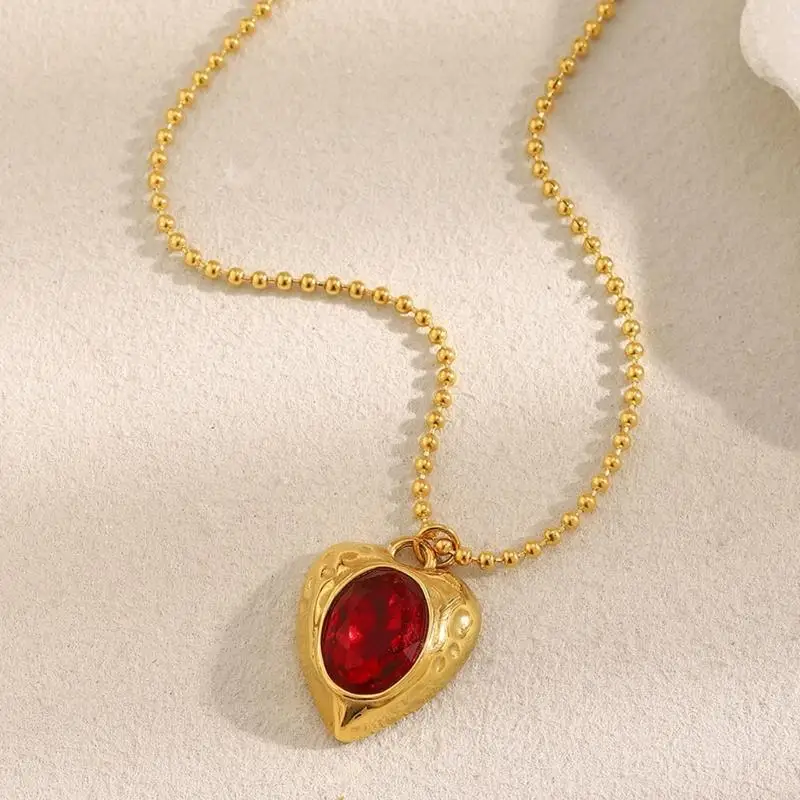 Vibranting Color Changing Heart Pendant Necklace Handmade Drip Oil Stainless Steel Chain for Sensitive Skin