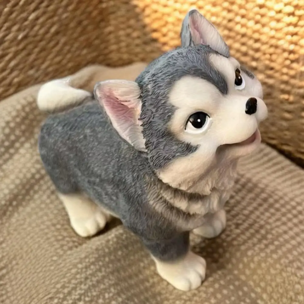 Simulated Dog Figurine Portable Dog Figurine Realistic Husky Dog Figurine Resin Statue Desktop Decoration Ornament for Kids