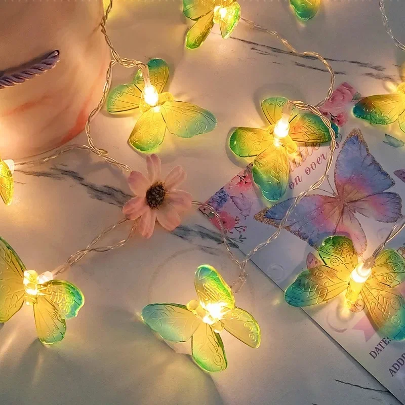 Guirxiété lumineuse LED papillon pour filles, batterie 62 lumières dégradées, rideau de guirxiété de chambre, décoration de fête de mariage, Noël, 1m, 3m