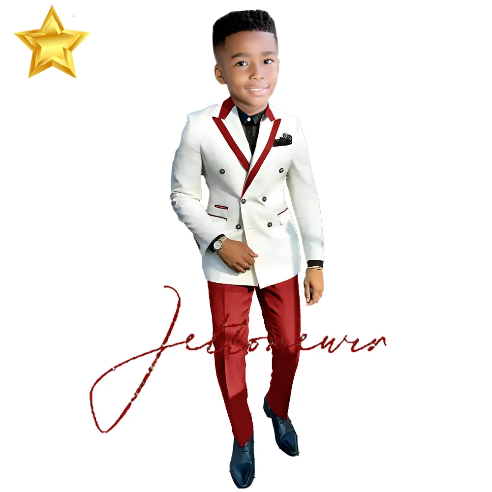 White Suit Boys Wedding Tuxedo Jacket Pants 2-piece Set Children's Stage Performance Clothes 2-16 Years Old Customized Blazer