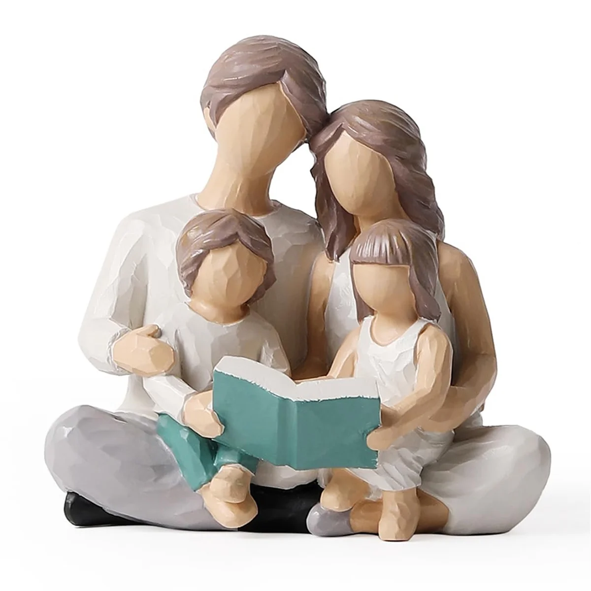 Familia de 4 figuras de libros de lectura pintadas a mano, regalos para padres, hija e hijo, decoración del hogar