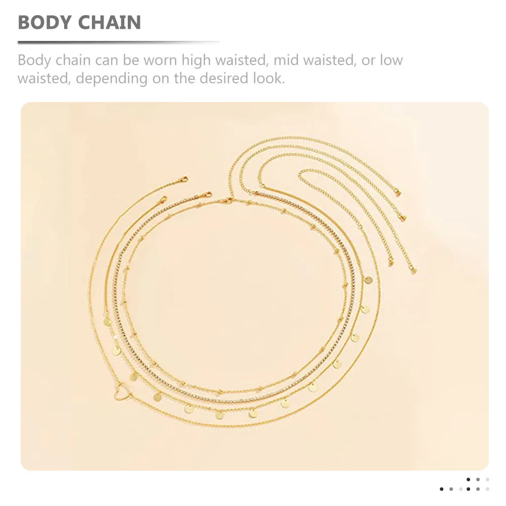 

4Pcs Waist Chain for Women Body Jewelry Rhinestone Belly Chains Fashion Metal Waist Chain for Dresses Beach Party Outfits Body