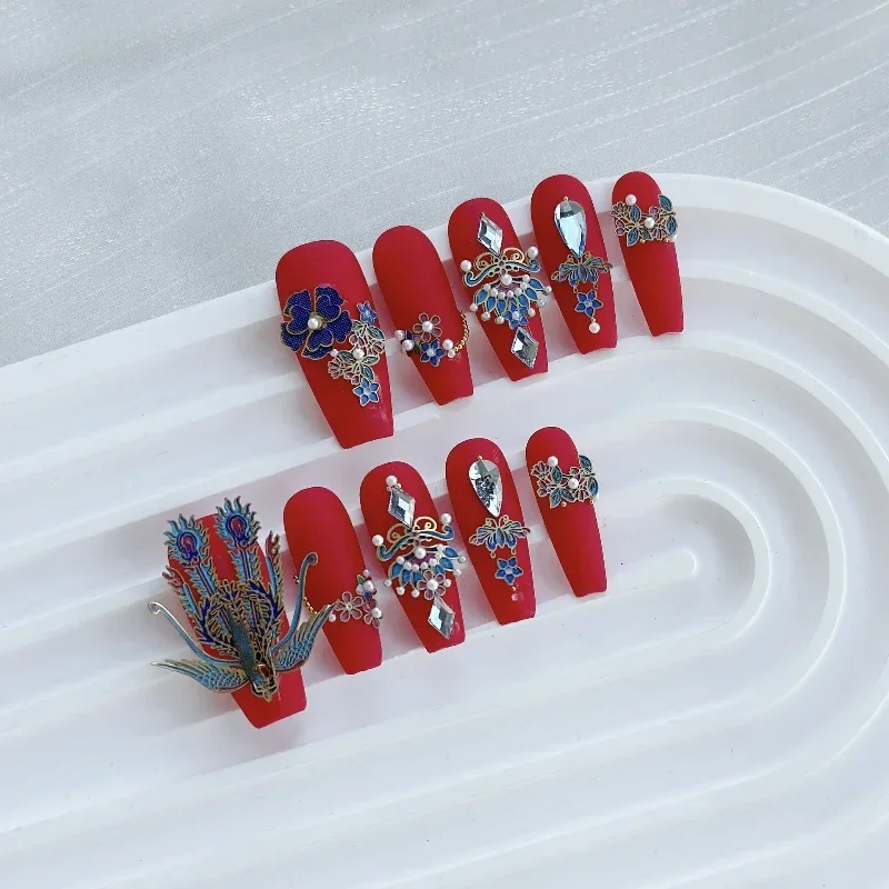 Wedding Wearable False Nails Chinese Dress With Fake Nail Chinese Red Aand Looks White Your Hands For Nail Art Patch Press On