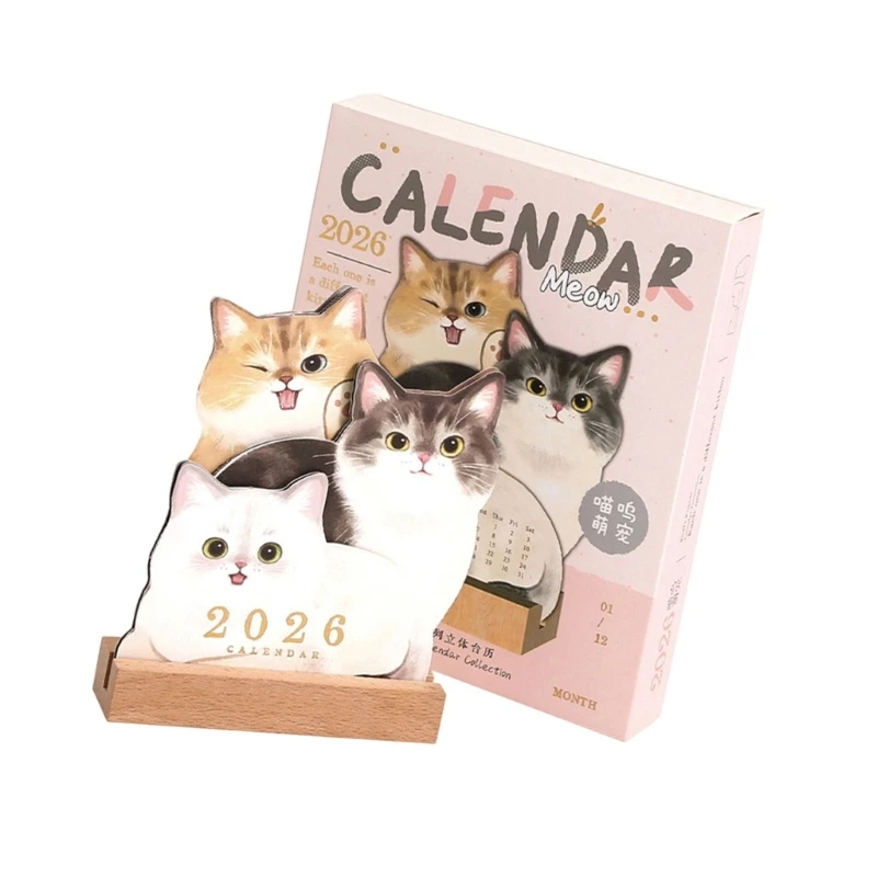 Wooden Base Desk Calendar Featuring Adorable Puppy Kitten Designs For Teachers Pet Lovers