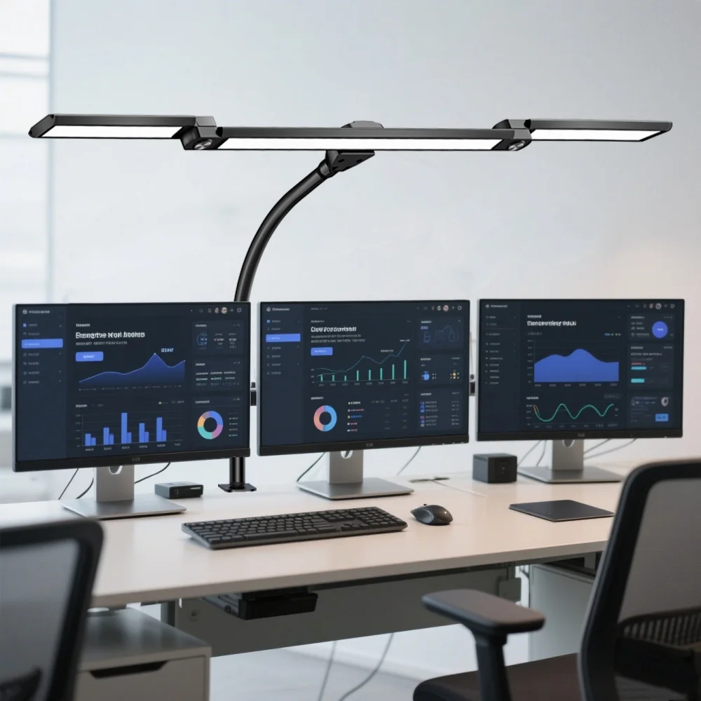 مصباح مكتب LED مع مشبك، مصباح طاولة LED فائق السطوع بقدرة 24 وات للمكتب المنزلي مع إضاءة للجو، يعتم تلقائيًا