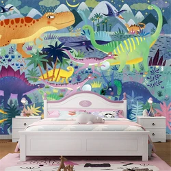 Custom Cartoon plant forest dinosaur wallpaper for boy and girl children's room wall paper zoo amusement park background mural