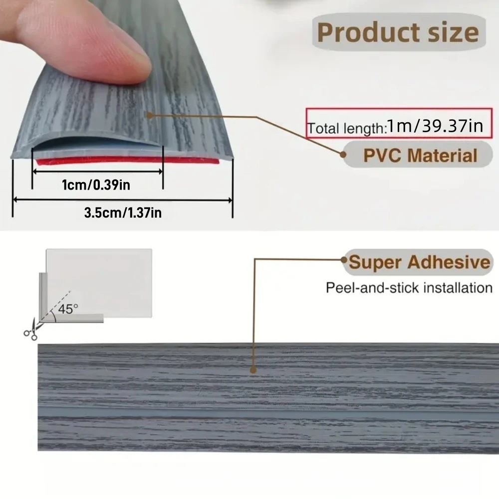1pc 39.37in 3.5cmX1cm High Quality PVC Carpet Edge Trim Strip Cuttable Flexible Floor Transition Strip Safe Waterproof Rug Edge