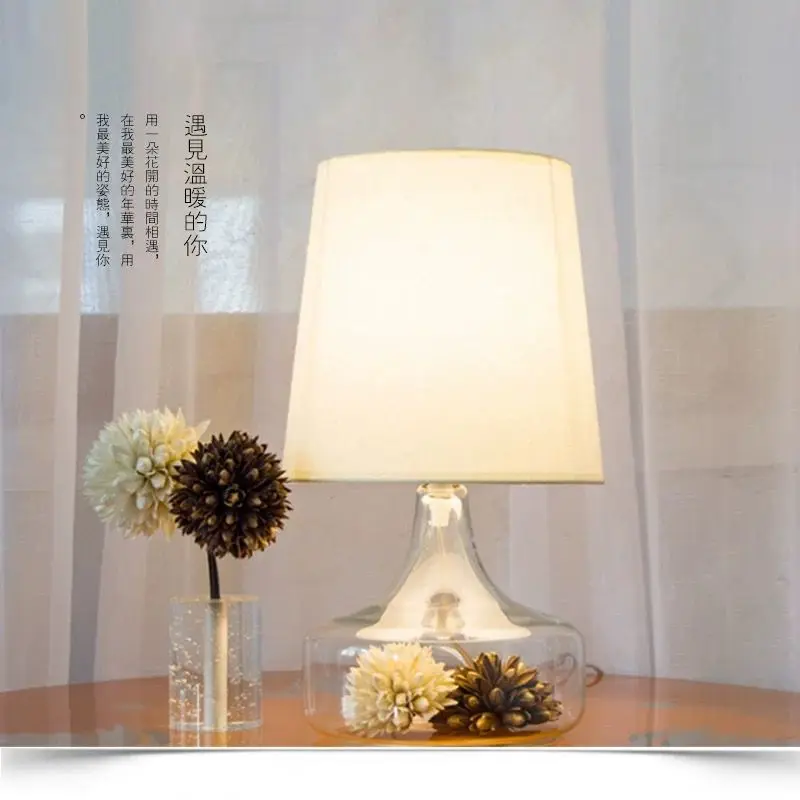 brief printed desk lamp bedroom pastoral personality creative decoration transparent glass table lamp