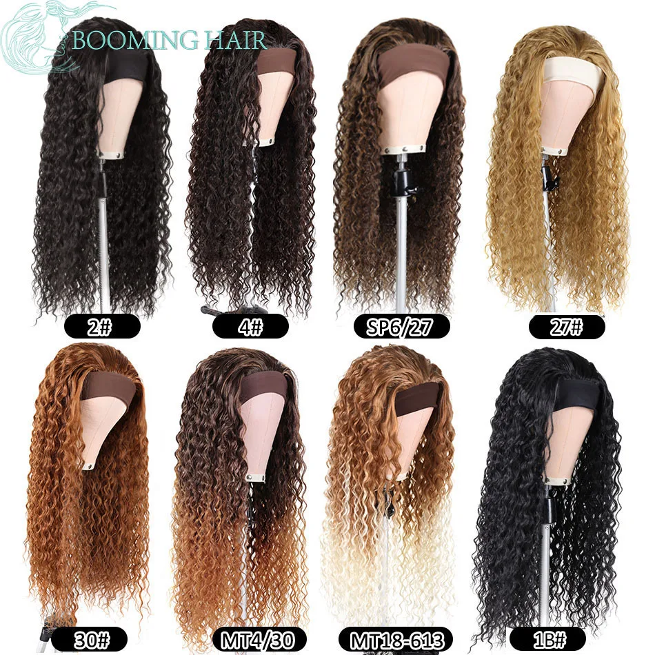 Long Curly Headband Perucas para Mulheres Negras, Cabelo Ondulado Kinky, Onda De Água, Glueless, Sintético, Máquina, Soku, 28\