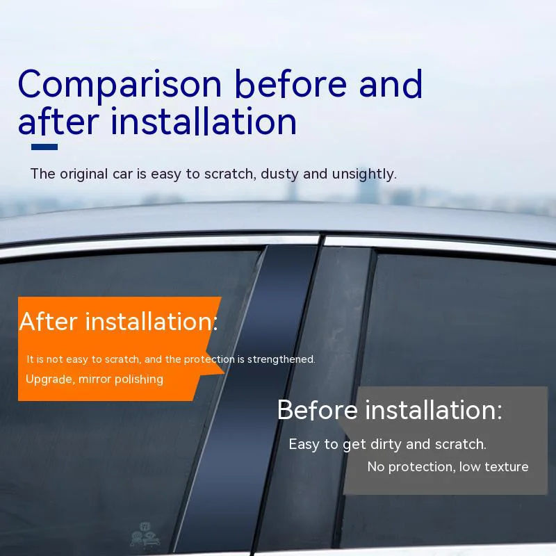 For Toyota Highlander 2020 2021 2022 2023 Car Door Window Middle Column Trim Protection PC Black Strip Decoration Sticker 8 PCS