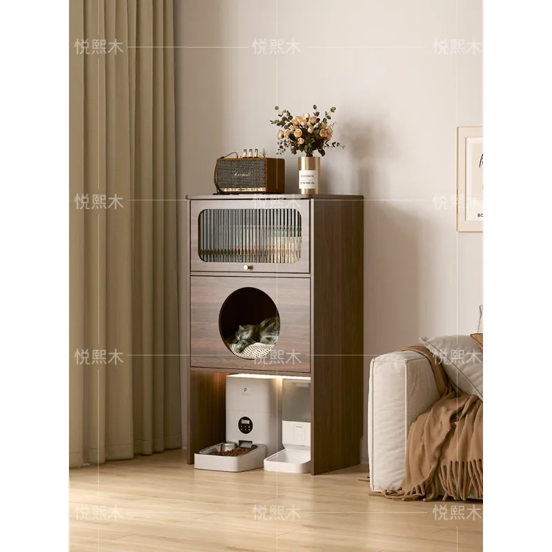 Solid wood cat nest, locker, pet cat litter box, storage cabinet above the household balcony, dust-proof storage by the sofa