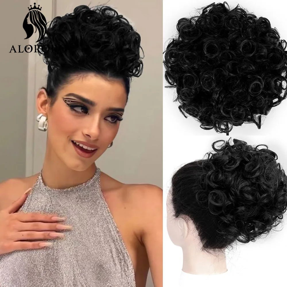 

Кудрявый эластичный пучок со шнурком, волнистый пучок, большой пучок с полными волосами, пучок для волос, короткий синтетический пучок для конского хвоста для женщин