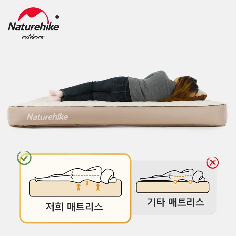 Naturehike Air Mattress Outdoor Camping PVC Mat Peach Velvet Pad Glamping Quick Inflatable Mattress Built In Pump 2 3 Person Bed