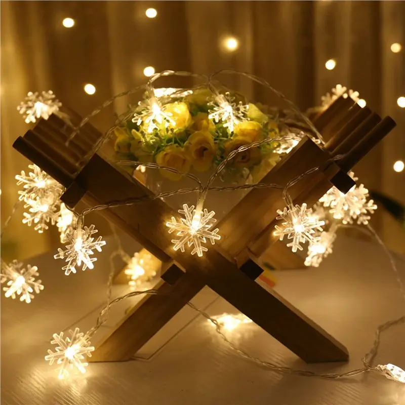 DT39 2X 20LED Snowflake String Lights, Battery Operated Fairy Lights, Warm White Christmas Decor for Party Outdoor, 3M