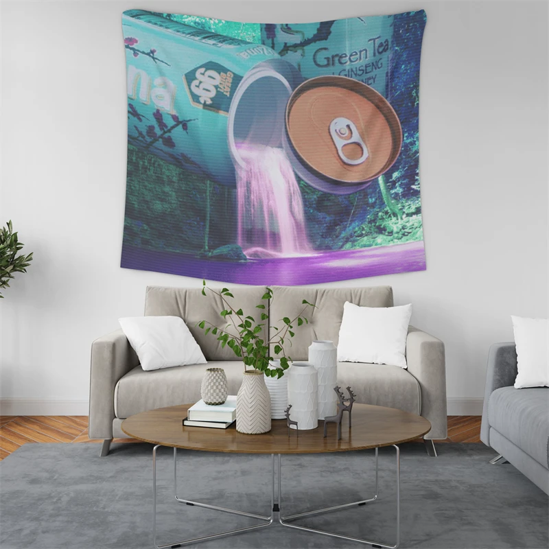 Gaslight Gatekeep Girlboss Vaporwave Aesthetic Arizona Green Tea Waterfall Tapestry Wall Hanging Art for Bedroom Living Room