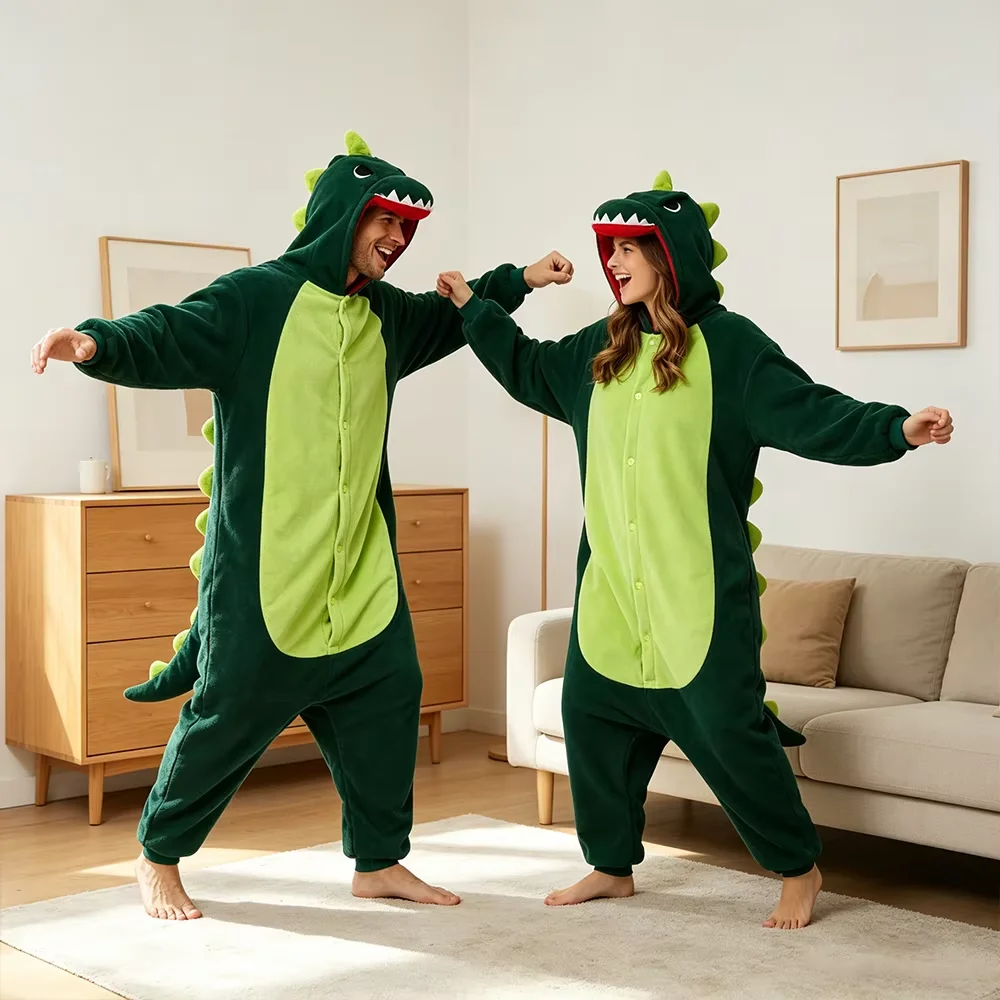 Kigurumi Green Dinosaur Cartoon Pajamas Onesies Women Men Animal Pyjamas Jumpsuits Halloween Christmas Cosplay Party Costumes