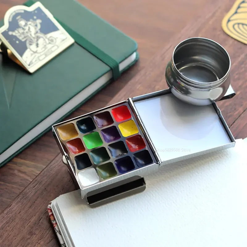 Portable Mini Travel Watercolor Suit Sub-package Paint Box Exquisite Vintage Small Square Box Color Palette Art Tools