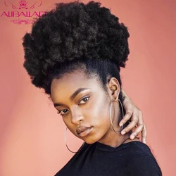 10-12 pollici panino per capelli Afro capelli umani veri morbidi ricci crespi con coulisse Clip coda di cavallo nelle estensioni colore naturale brasiliano