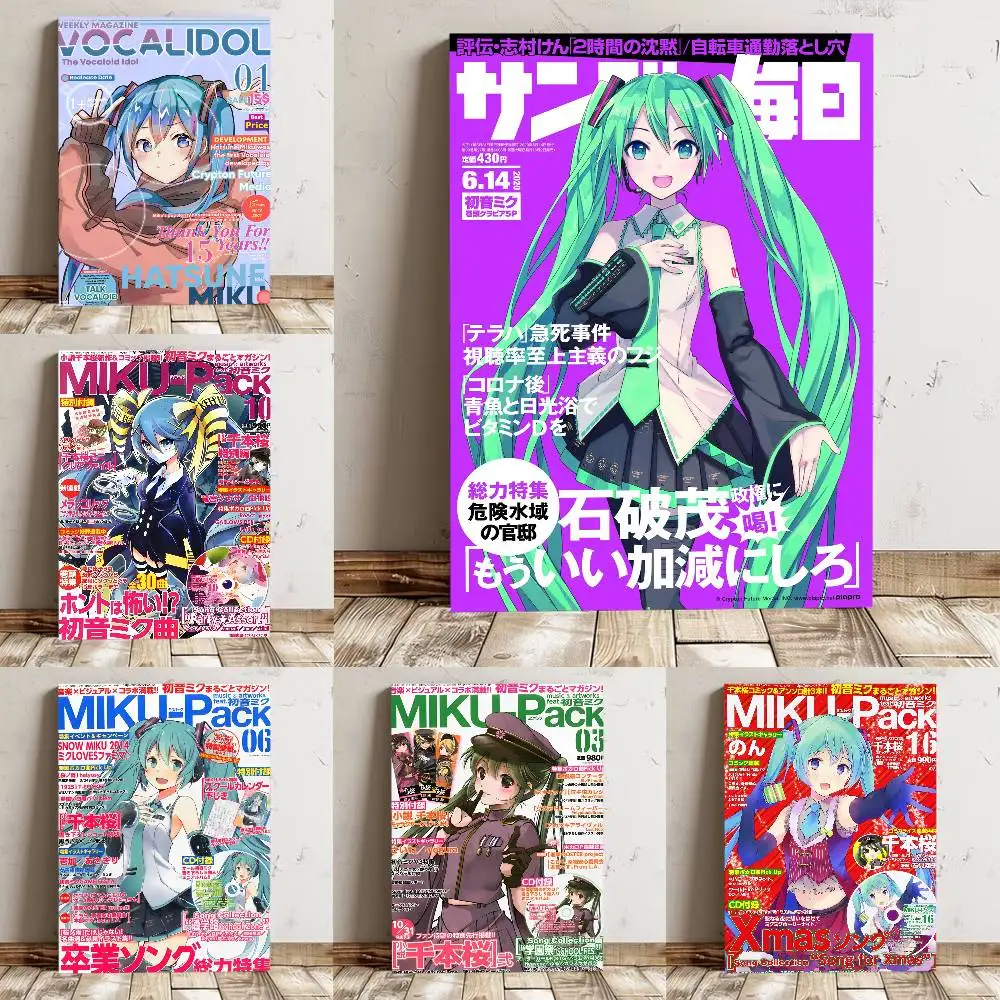 Amine H-Hatsunes-M-Miku Mädchen Poster Hochwertiger Druck Wasserdichter Wandkunstaufkleber für Bar Wohnzimmer Dekor Geschenk