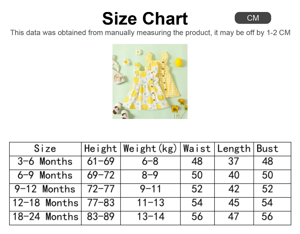PatPat 1pc Baby Girl Plaid&Lemon&Fruit Sweet Dress Suitable for Summer Season Soft and Comfortable Perfect for Outings