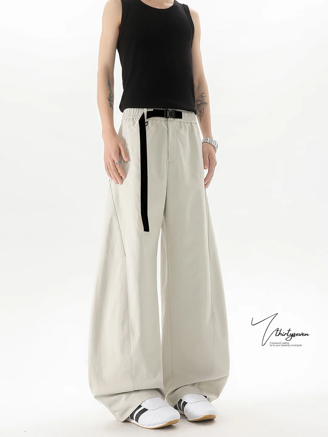 

Модные повседневные брюки из ледяного шелка, мужские осенние новые свободные длинные брюки большого размера с прямыми штанинами, американский полиэстер...