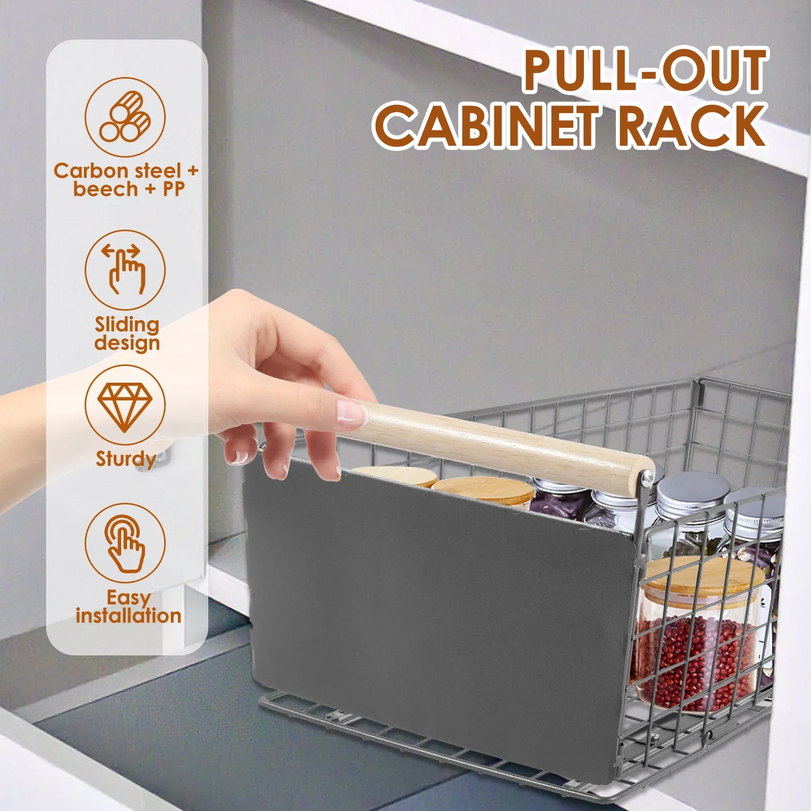 Kitchen Storage Rack Pull Out Cabinet Organizer Solid Slide Out Pantry Shelves Multipurpose Seasoning Bottle Spice Storage Rack