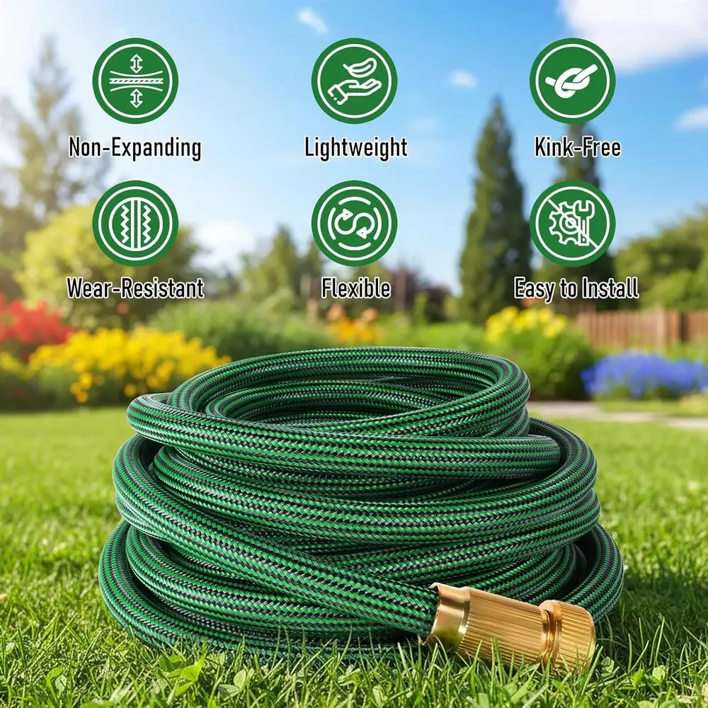 Heavy-Duty 25ft Kink-Resistant Flexible Garden Hose with Durable Fabric Cover and Leak-Proof Fittings