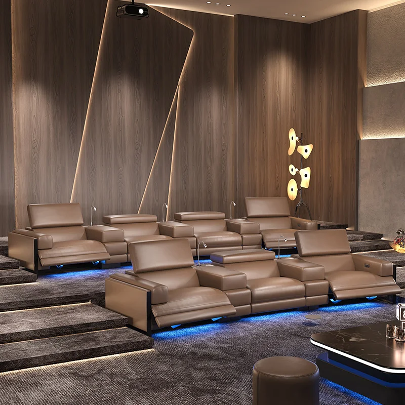 Private villa basement home theater leather living room arc electric function video room video hall sofa