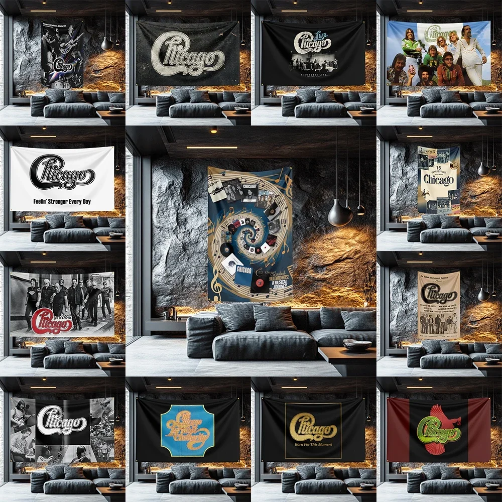 Chicago Style Rock Flag   Polyester Wall Hanging For Concert Room Decor Enthusiast Gift