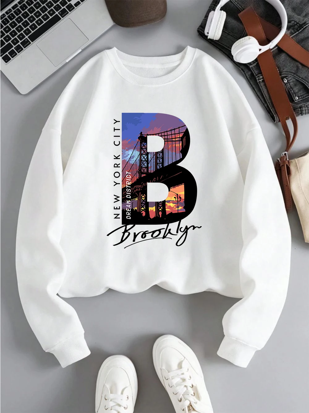 Street Womans Pullovers Brooklyn New York City Printing Sweatshirt Comfortable Crewneck Fleece Hoodies Autumn Female Clothes