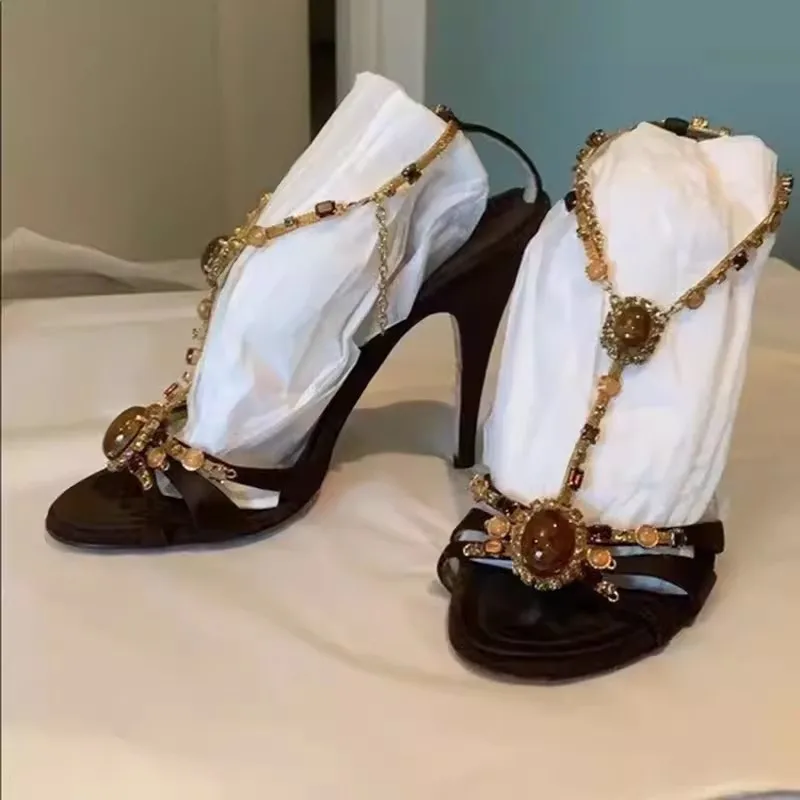 

Летние Новые Круглые Искусственные драгоценные камни, искусственная кожа, тонкий высокий каблук, для банкетных платьев, универсальная женская обувь