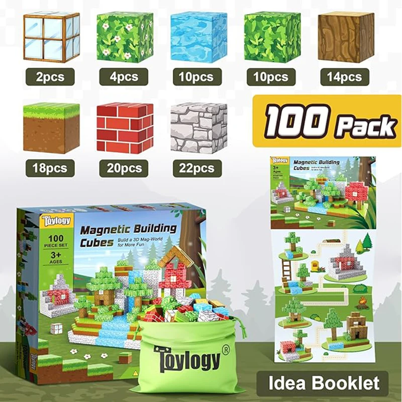 100 sztuk klocków magnetycznych-Build Mine Magnet World Set dla chłopców i dziewcząt w wieku 3+, zabawki sensoryczne dla małych dzieci prezenty zabawki budowlane