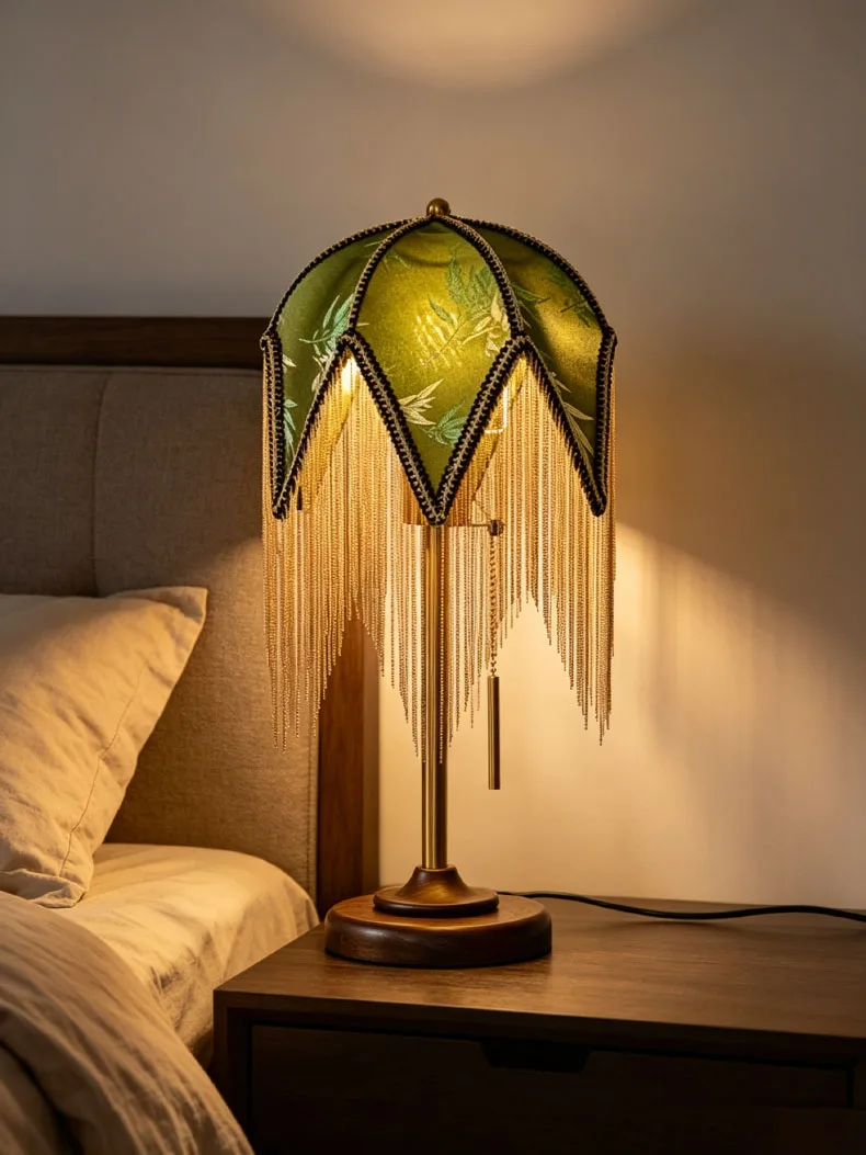 Creative Fabric Lampshade Table Lamp E27 Bulb Wood Base