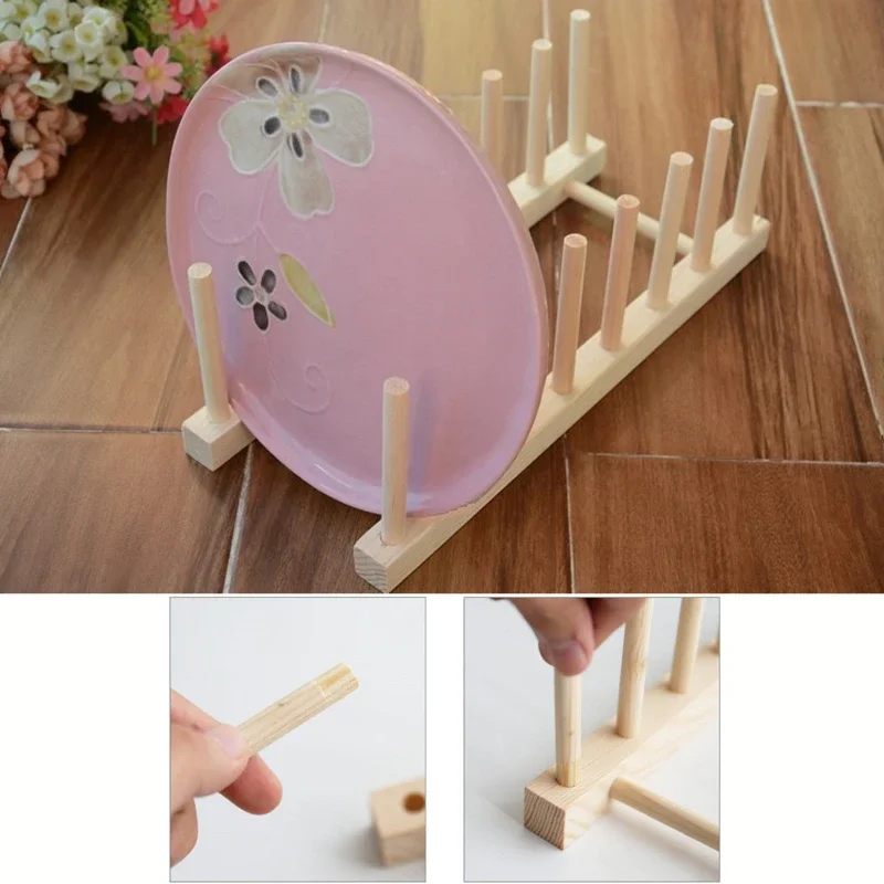 Wooden Dish Drainer Rack Kitchen Utensils Dishes Stand Pot Lid Racks Study Shelf Wooden Drying Cups Display Shelf Home Organizer
