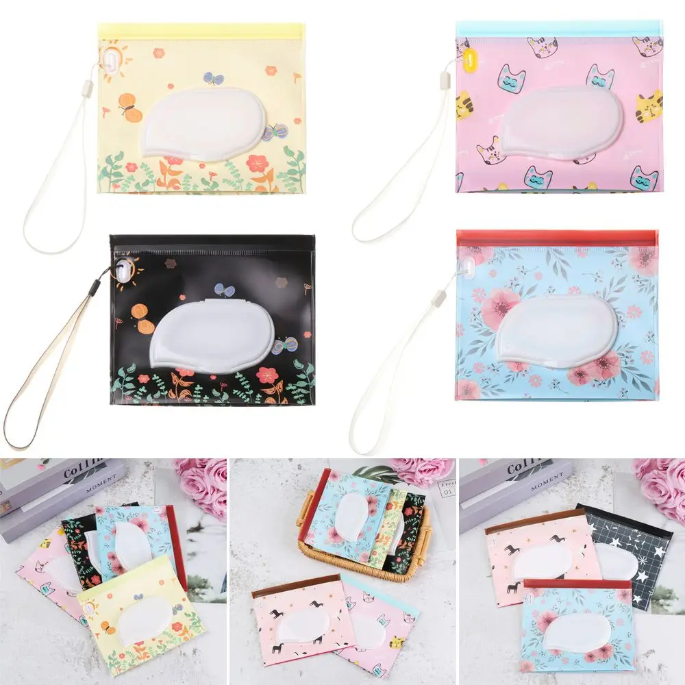 Fashion Cute Snap-Strap Flip Cover Carrying Case Portable Tissue Box Cosmetic Pouch Stroller Accessories Wet Wipes Bag