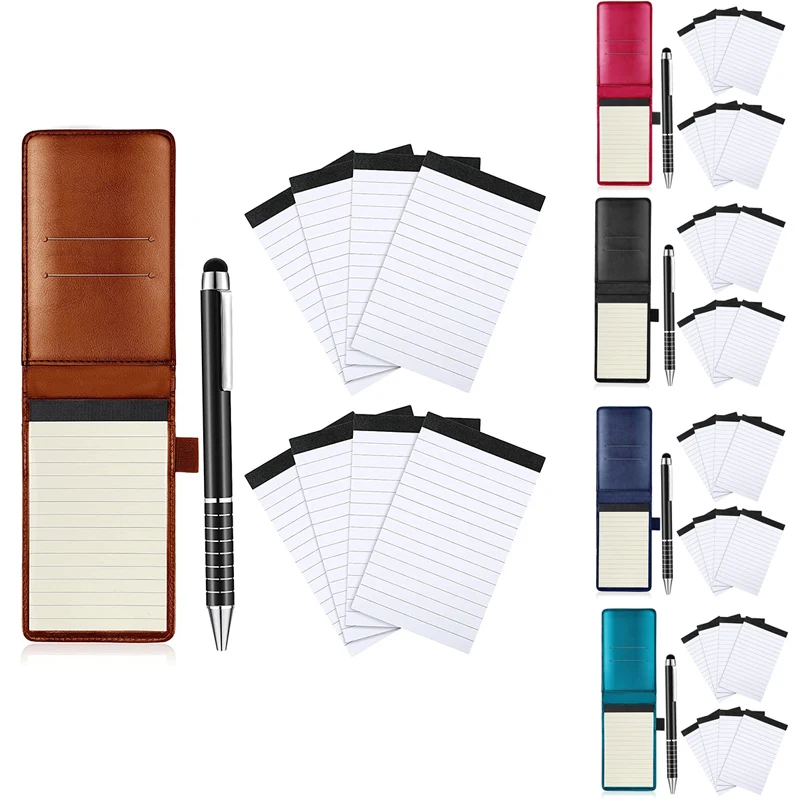 10-teiliges Notizblock halterset, Mini-Notizblock halter mit 50 ausgekleideten Blättern, Metallstift und 8-teiligen Memo-Nachfüllungen
